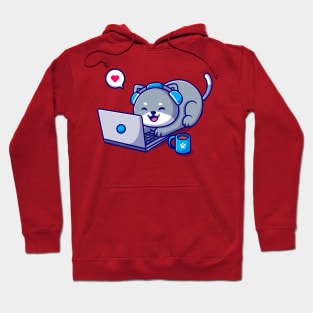 Cute Cat Working On Laptop Cartoon Hoodie